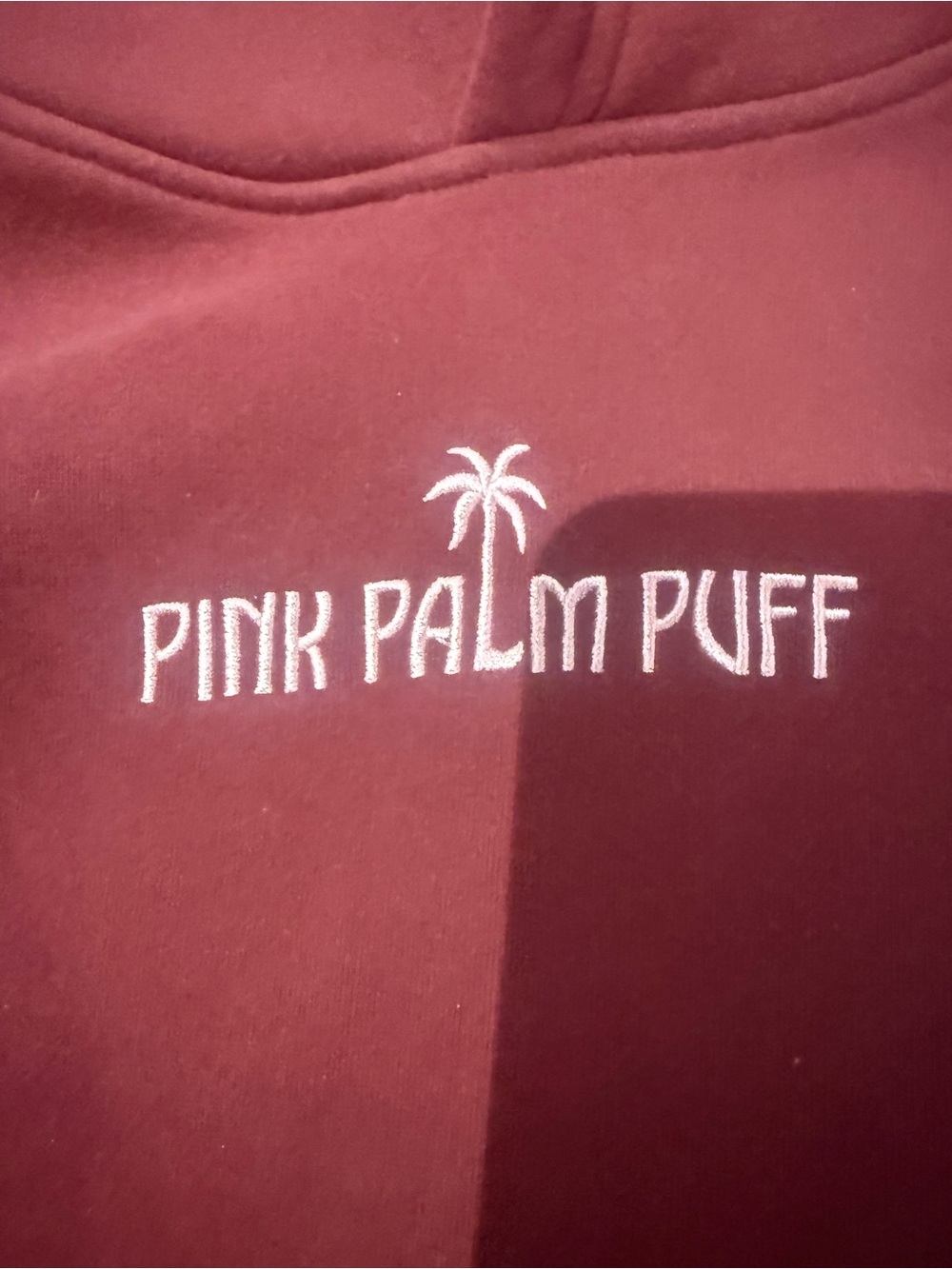 Pink Palm Puff Maroon Sweatshirt with light pink Graphic - Picture 3 of 5